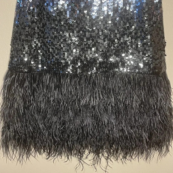 Women's S Michael Kors Sequins Flapper Feather Dress Ombre Drop Waist - Picture 4 of 6
